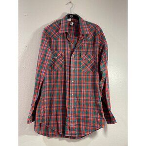 VINTAGE KARMAN SHIRTS MEN WESTER COWBOY PLAID LONG SLEEVE